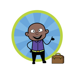 Naklejka premium Happy Cartoon Cartoon Bald Black Presenting