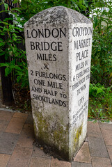 Old milestone at the junction of the High Street and Bromley Road in Beckenham (Greater London),...