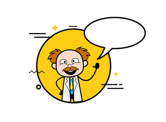 Cartoon Scientist with Chat Bubble