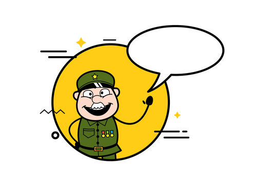 recommend clip art: Cartoon Military Man with Chat Bubble