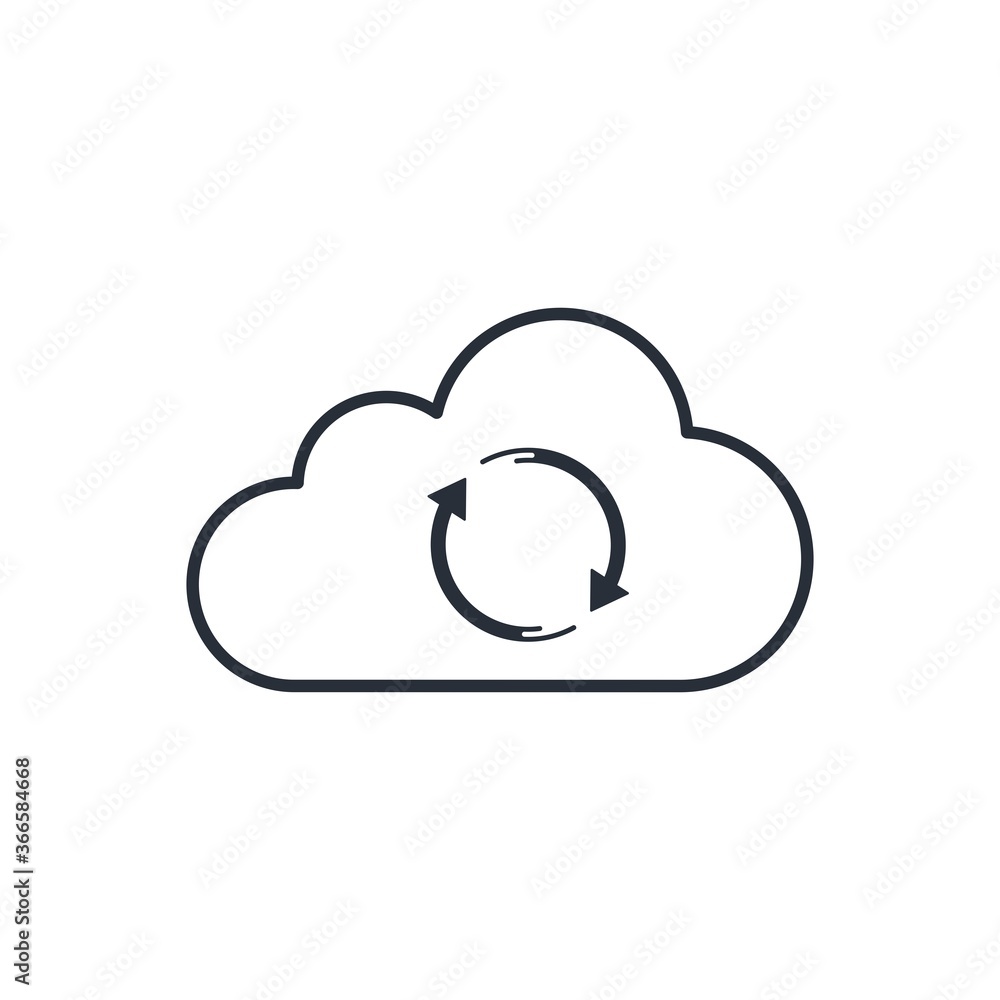 Poster cloud renewal. data replacement.vector linear icon isolated on white background.