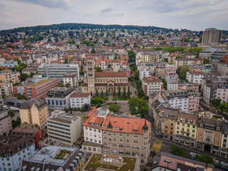 Fototapeta na wymiar The city of Zurich in Switzerland from above - drone footage