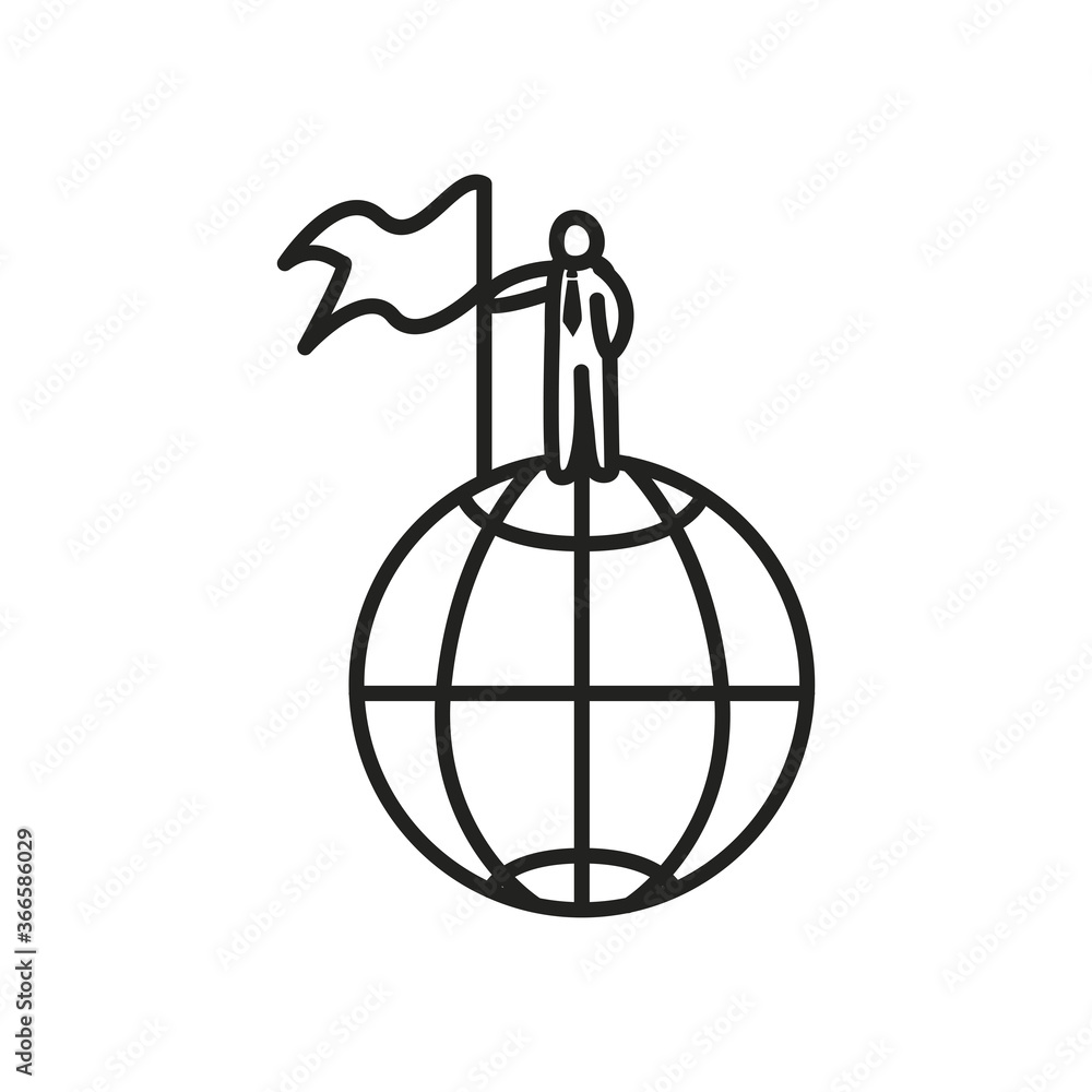 Poster businessman avatar on global sphere with flag line style icon vector design