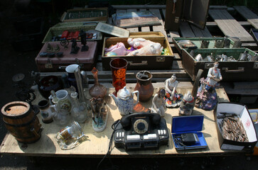 Old Soviet Telephone Set and other Second Hand Things in a Flea Market, Moscow, Russia