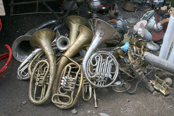 Old Wind Instruments in a Flea Market, Moscow, Russia