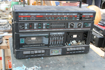 Old Broken Cassette Recorder in a Flea Market, Moscow, Russia