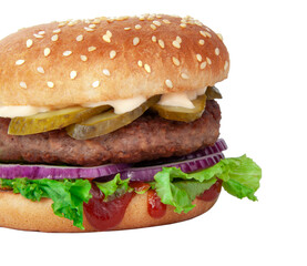 Tasty american grill burger isolated on the white