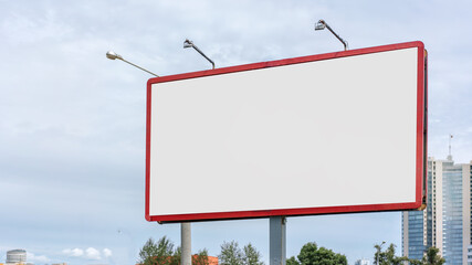 big bill board white color in red steel frame with empty space advertising commercial concept