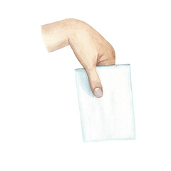 The hand votes in the elections. Drawing aquarelle isolated on white background