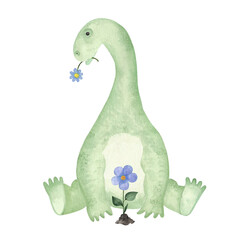 Cute dinosaur isolated on white background. Ideal for baby textiles, interior decoration, printing and more.