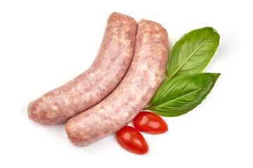 Raw pork Sausages, isolated on white background