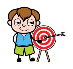 Cartoon Teen Boy showing dart-board goal