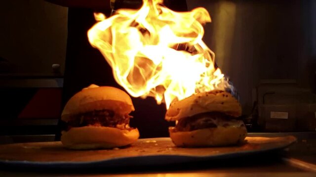 Hamburger on fire.