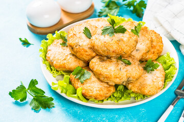 Chicken cutlet in the plate.