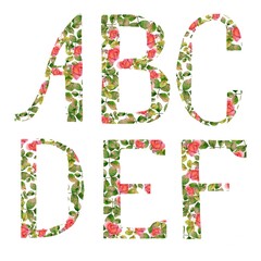 a set of letters from flowers, watercolor drawing; isolated elegant letters for decoration of postcards, congratulations