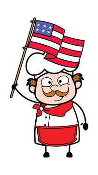 Cartoon Businessman holding Flag of USA