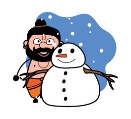 Cartoon Pandit with snowman