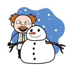 Cartoon Scientist with snowman