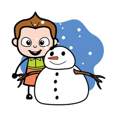 Cartoon Schoolboy with snowman