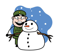 Cartoon Military Man with snowman