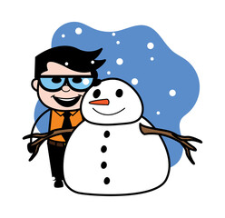 Cartoon Businessman with snowman