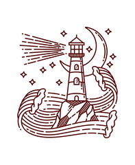 Hand drawn lighthouse line illustration