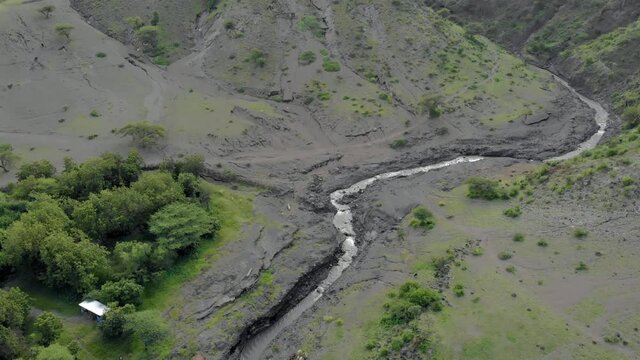 Flying Through the Gorge in Great Rift Valley in East Africa. Kenya and Tanzania Big Mountain Chain Mountain Landscape