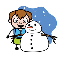 Cartoon Teen Boy with snowman