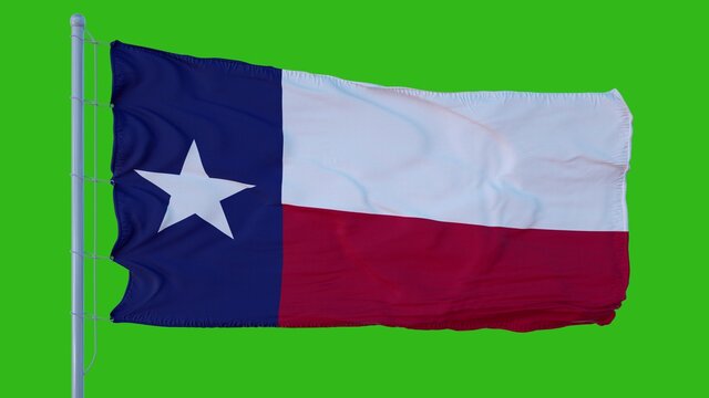 State flag of Texas waving in the wind against green screen background. 3d illustration