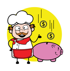 Cartoon Businessman saving money in piggy bank
