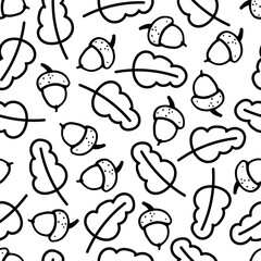 Seamless pattern with acorns and autumn oak leaves. Fall Nature Background for Textile, Wallpaper, Wrapping, scrapbooking. Hand drawn cartoon sketch. Autumn and thanksgiving season, flat design