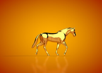 Golden horse galloping, in orange studio © PixelFootage.com