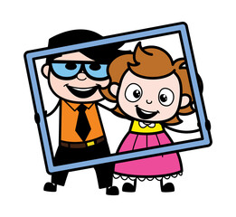 Cartoon Businessman in frame with waitress