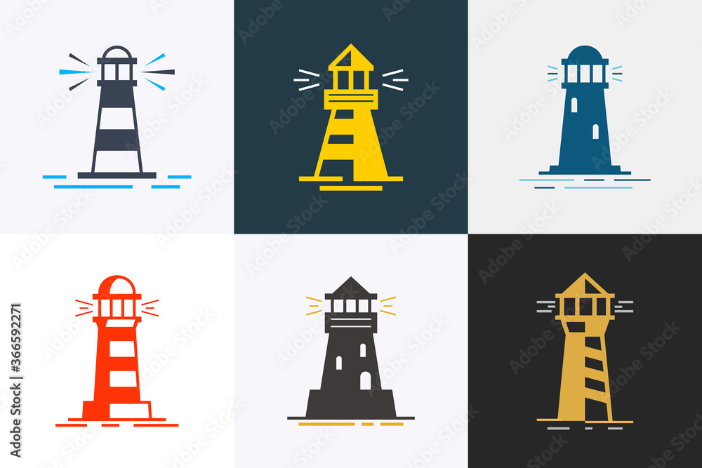 Poster set of lighthouse logo. icon design. template elements