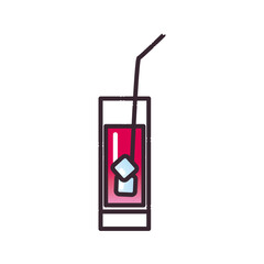 Cocktail glass with ice cubes and straw fill and gradient style icon vector design