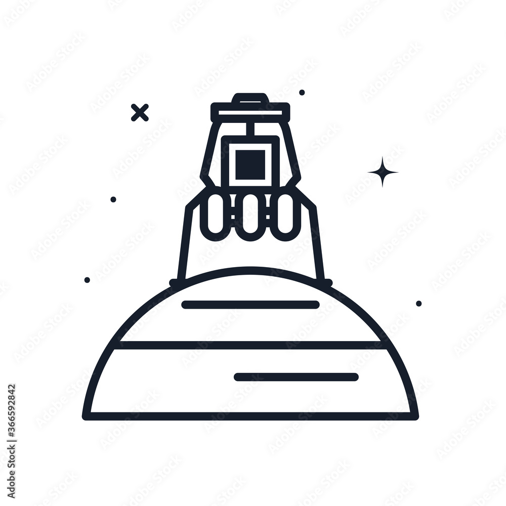 Poster Space module on planet line style icon vector design
