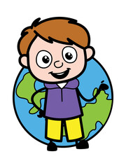 Cartoon Boy with planet earth