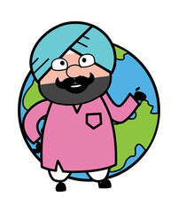 Cartoon Cute Sardar with planet earth