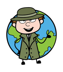 Cartoon Spy with planet earth