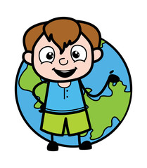 Cartoon Teen Boy with planet earth
