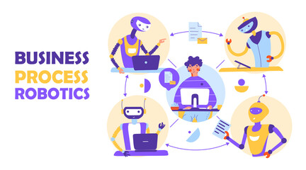 Business process robotization automation. Remote Work Concept. Vector illustration, flat vector landing page template.