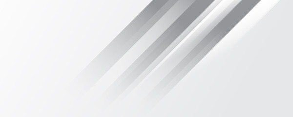 Grey white abstract stripes wide banner background geometry shine and layer element vector for presentation design. Suit for business, corporate, institution, party, festive, seminar, and talks.