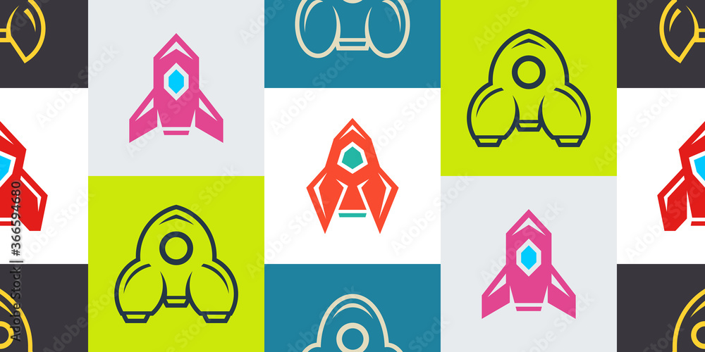 Poster seamless pattern with rocket. icon design. template elements