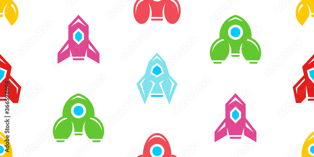 Poster seamless pattern with rocket. icon design. template elements