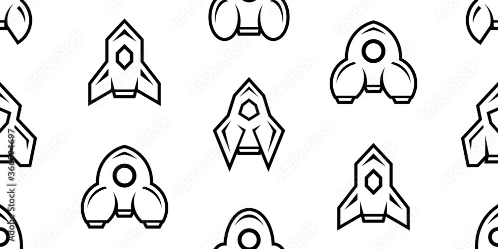 Poster seamless pattern with rocket. icon design. template elements