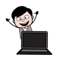 Cartoon Groom with Laptop