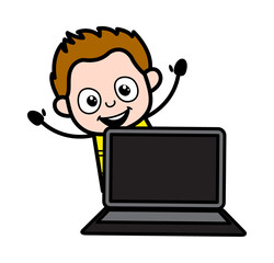 Cartoon Young Boy with Laptop
