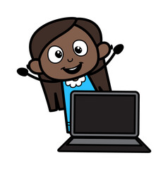 Cartoon Black Girl with Laptop