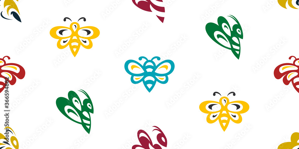 Poster seamless pattern with bee. icon design. template elements