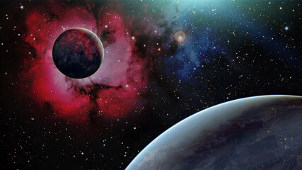 Planet system in space with exoplanet. Elements of this image furnished by NASA